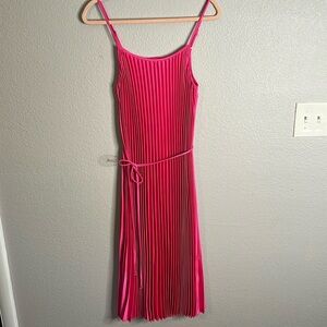 Sam Edelman Hammered Satin Plisse Dress in Hot Pink - NWT